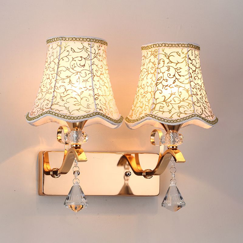 Empire Shade Wall Mount luminaire Tissu moderniste 2 Bulbes Lampe murale pour chambre à coucher