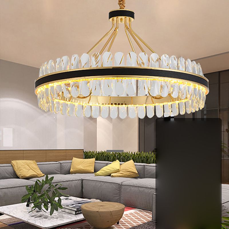 Lampada isola del cerchio nero e oro Modern Crystal LED CRIDULE Light con arredamento in pelle