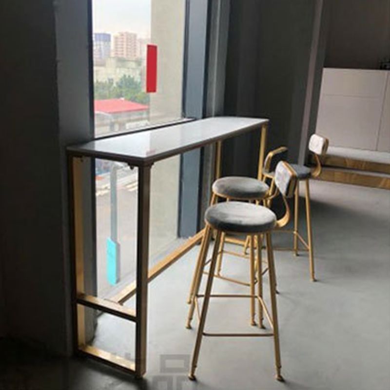 Glam Metal Barstool Velvet Footrest Stool in Matte Finish for Indoor