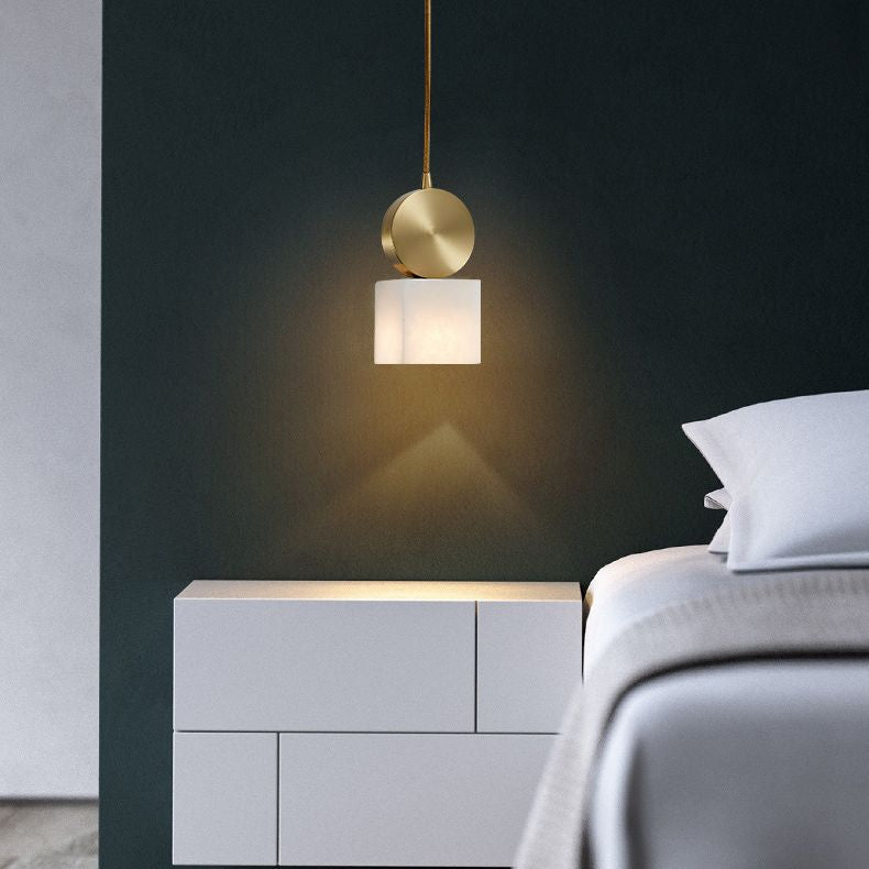 Kleine marmeren hanglamplichter bevestiging eenvoudig 1 bol messing hangend licht voor slaapkamer