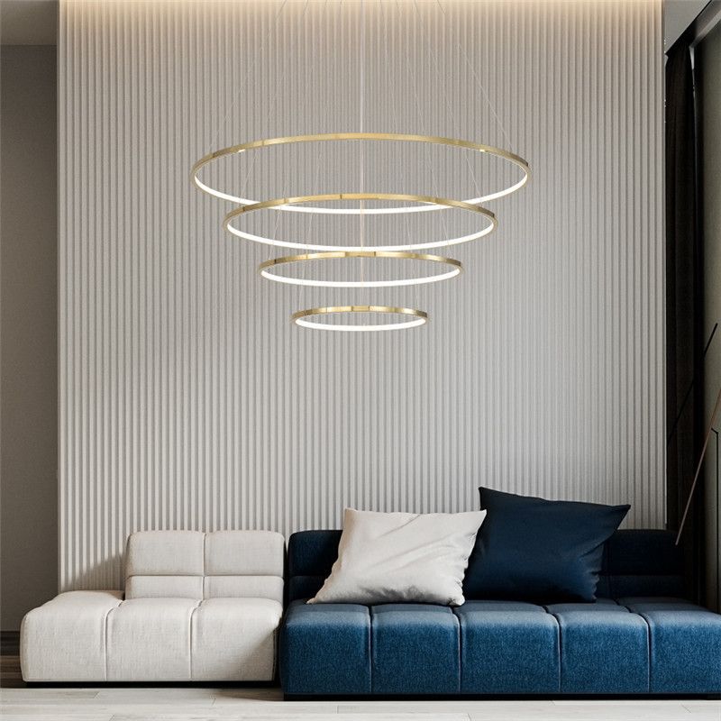 Multi Layer Round Shade Hanging Light Modern Style Metal Pendant Light in Gold