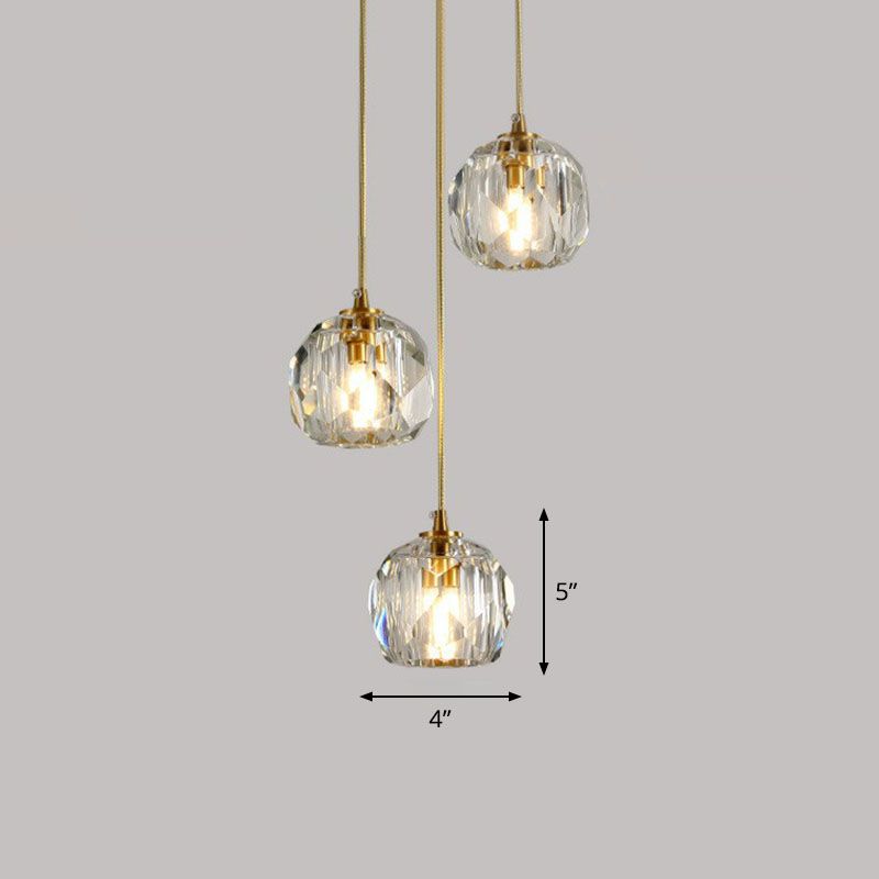 K9 Crystal Clusterkugel Anhänger Leichte postmoderne Gold Finish Hanging Lampe für Treppe