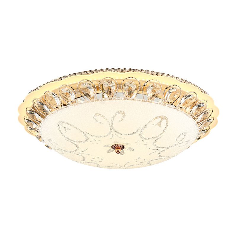 Witte Glazen Ketel Plafond Lamp Moderne Led Flush Mount Light Armatuur met K9 Crystal Accent, 12 "/16" /19.5 " Wide