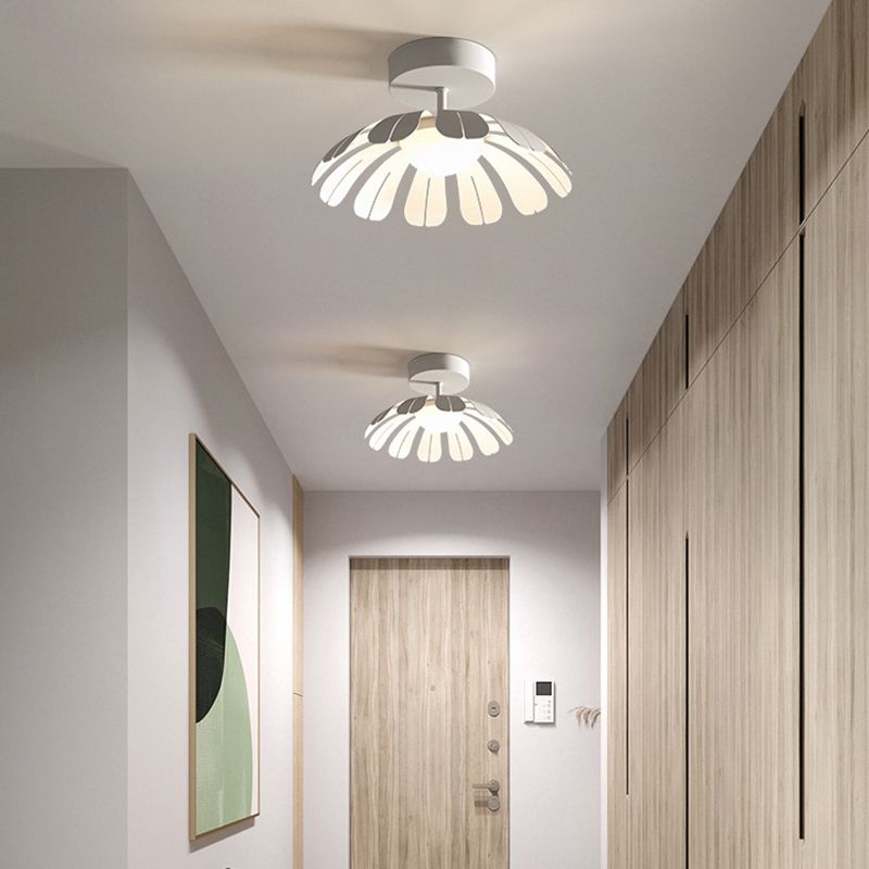 Metal and Acrylic Semi Flush in Black / White Flower Shape LED Ceiling Semi Flush