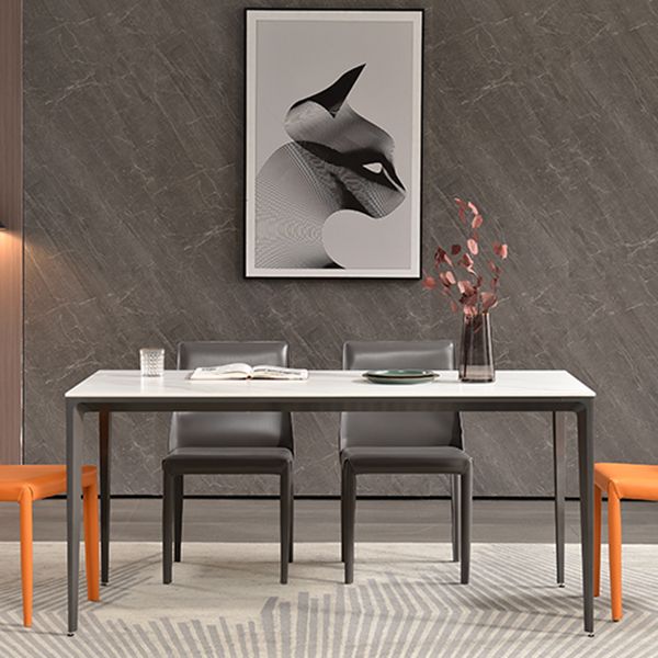 Contemporary Sintered Stone Dining Table 4 Legs Rectangular Table in White