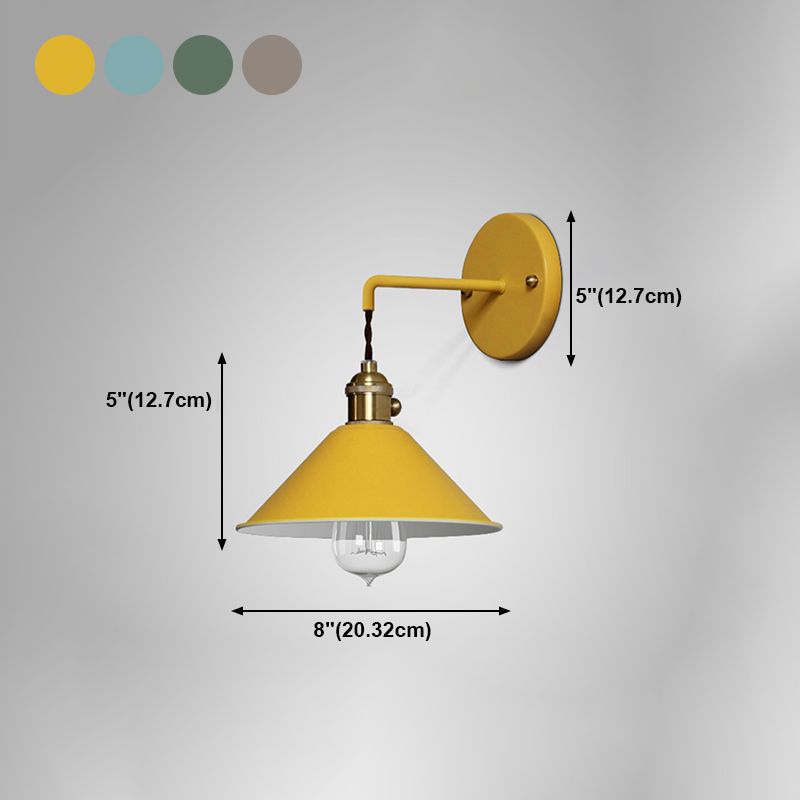 Metal Conical Shade Wall Light Nordic Colorful 8" Wide Wall Sconce for Living Room