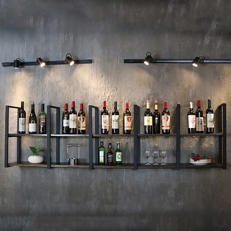 Industrial Wooden Storage Bookshelf Wall Mounted Bookcase with Rectangle Shelves