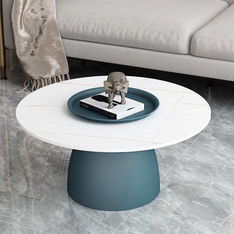 Mid-Century Modern Pedestal Metal Tray Top Round Single Coffee Table