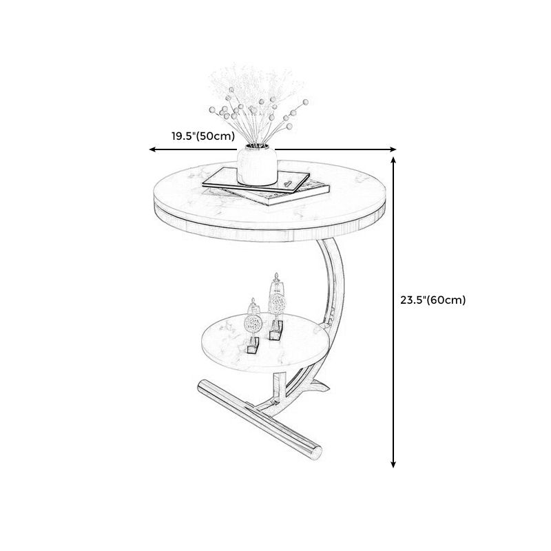 23.6" Tall Metal C Side Table Modern Round Black/White Marble End Table