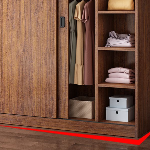 Artificial Wood Wardrobe Brown Wardrobe with Sliding Doors for Bedroom