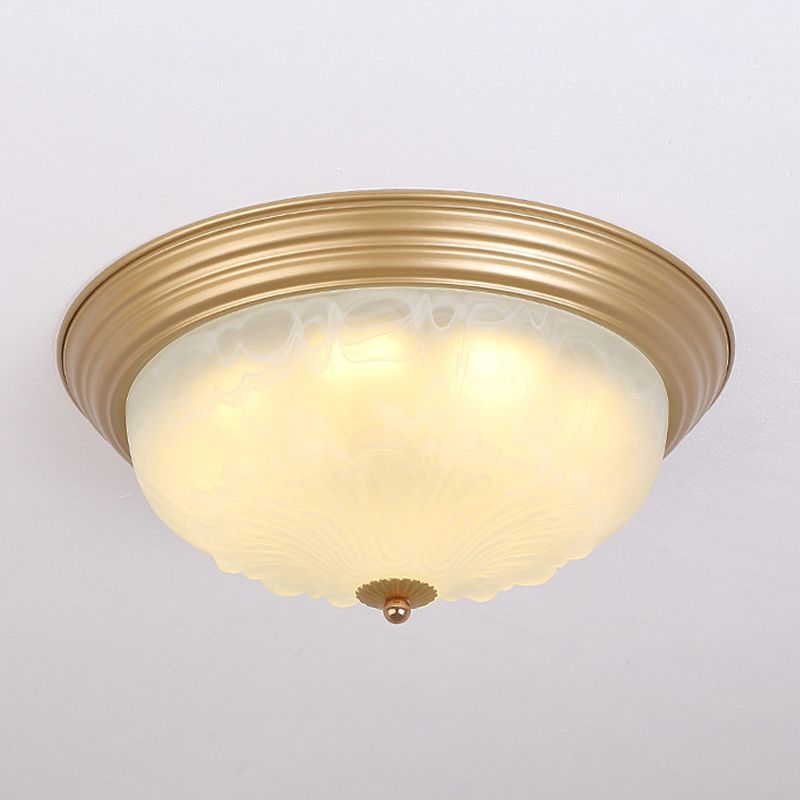 3-Light Frosted Glass Flush Ceiling Light Colonial Style Dome Bedroom Flushmount Lighting