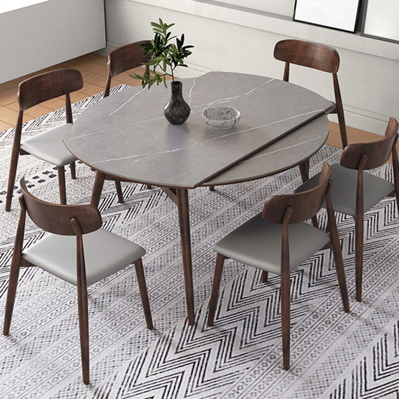 Gray Stone Dinette Table with Wooden Legs Modern Foldable Dining Table