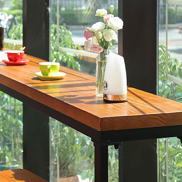 Industrial Rectangle Bar Dining Table Metal and Solid Wood Bar Height Table