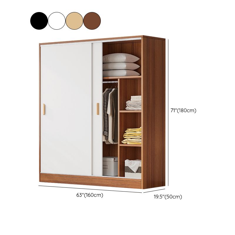 Modern Storage Cabinet Wooden 2-Door Wardrobe Armoire with Shelves and Clothes Rail