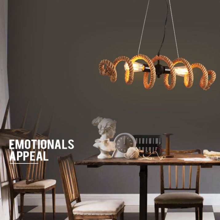 Spring-shaped Hemp Rope Creative Chandelier Industrial Style 2-Lights Suspension Lighting Fixture for Restaurant
