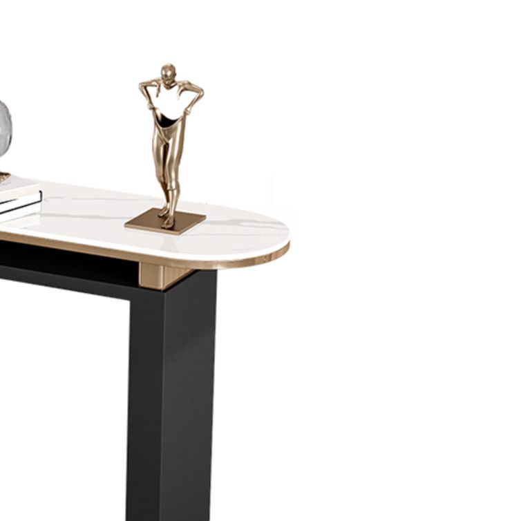 Glam Stone Console Table Oval Shape Console Sofa Table for Hall