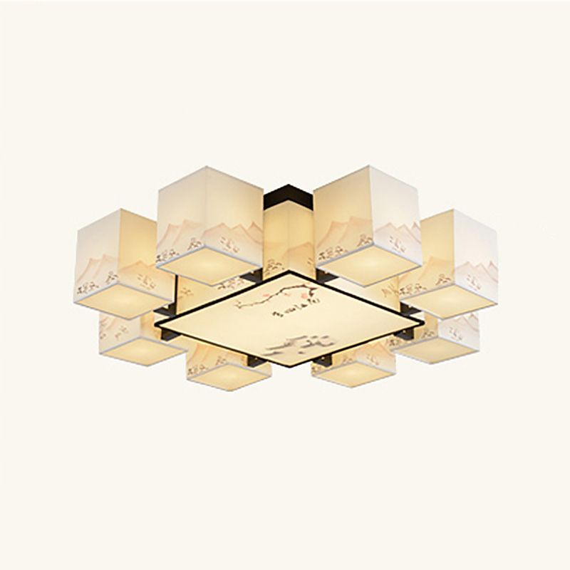 Plafonnier encastré d'intérieur en tissu, 4/6/8/10 lumières, luminaire de style chinois