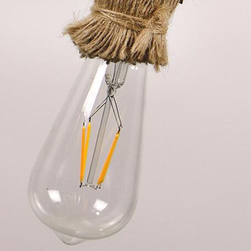 Natural Hemp Rope Hanging Light Retro Industrial Bare Bulb Single Light Ceiling Pendant for Bar Coffee Shop
