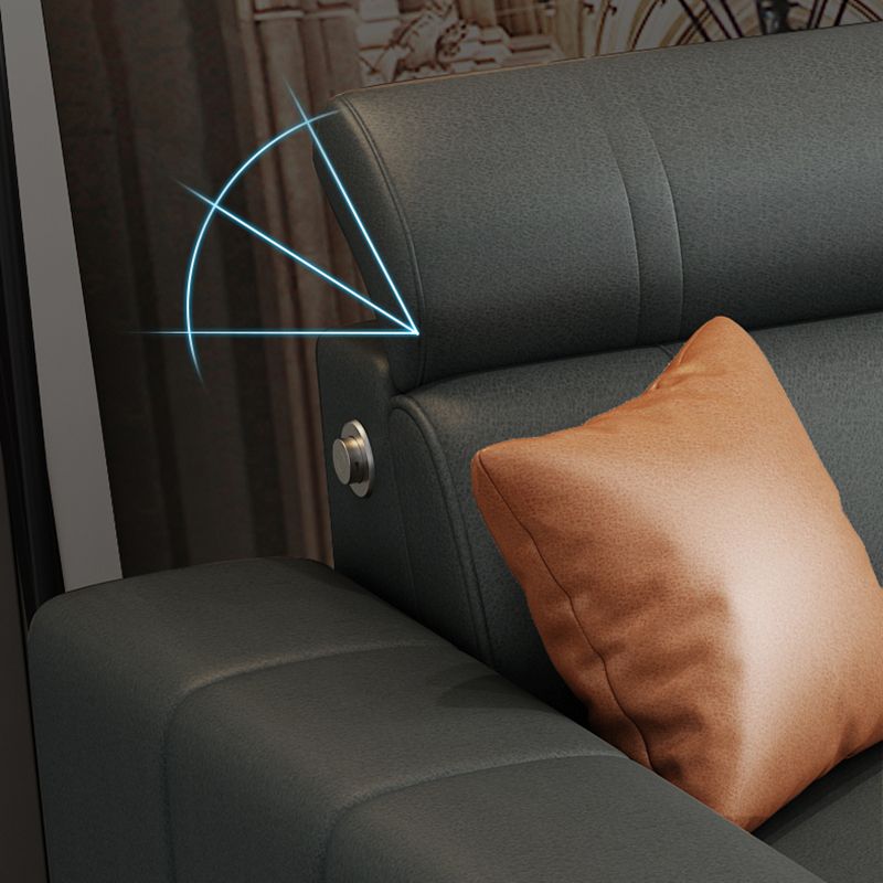 Dark Grey Faux Leather Sectional with Square Arm for Living Room