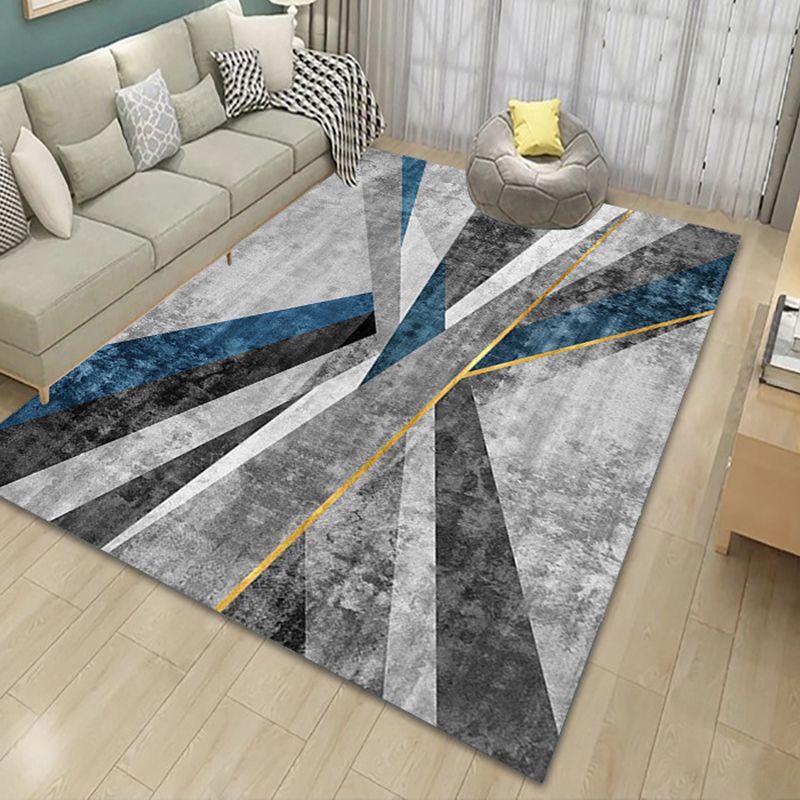 Gray Modern Rug Polyester Geometry Rug Stain Resistant Rug for Drawing Room
