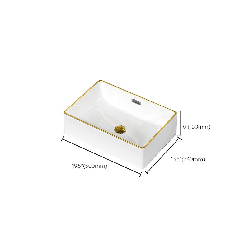 Traditional Vessel Sink Rectangular Porcelain with Overflow And Drain Assembly Wash Stand