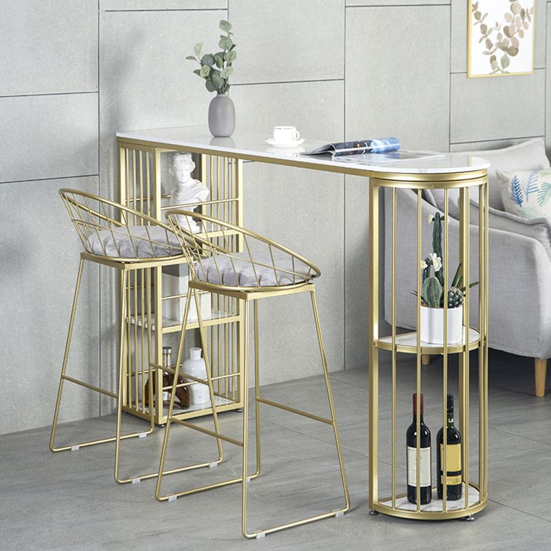 Faux Marble Bistro Bar Table Modern Gold Base Bar Table for Home