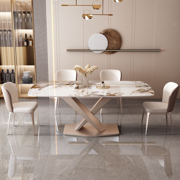 Modern Rectangle Dinette Set 1/2/5/7 Pieces White Sintered Stone Top Dining Table Set