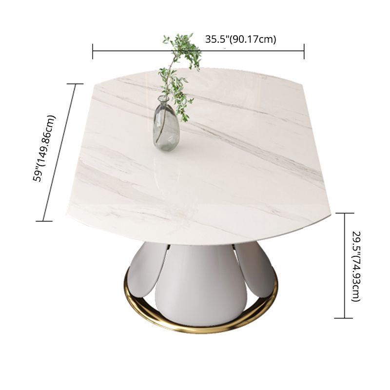 Contemporary Style Sintered Stone Dining Table with Built-in Storage Layer and Pedestal Base