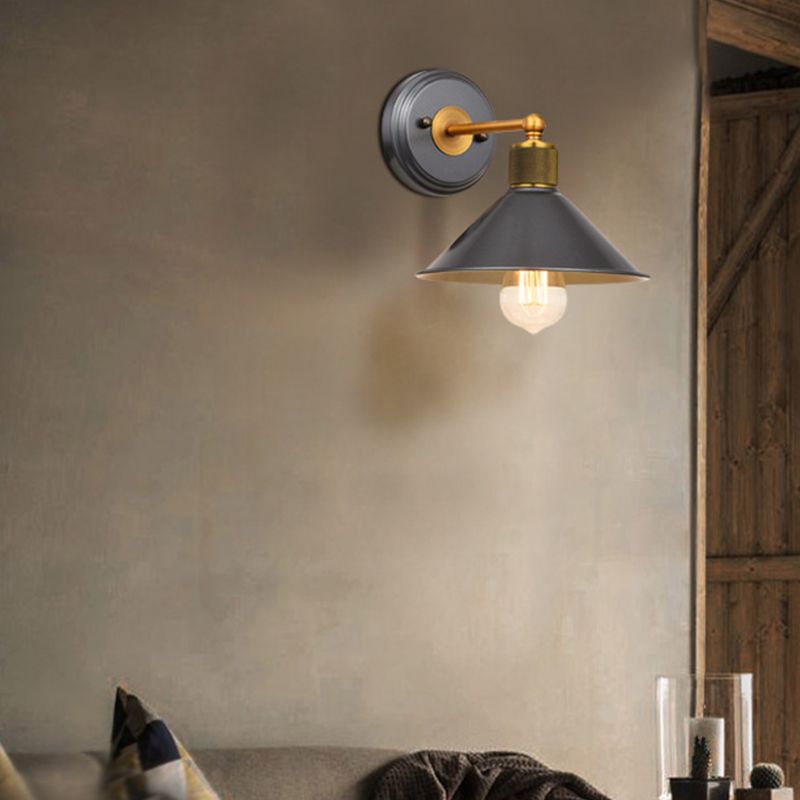 Industrial Style Cone Shape Wall Sconce Metal 1 Light Sconces in Grey for Balcony