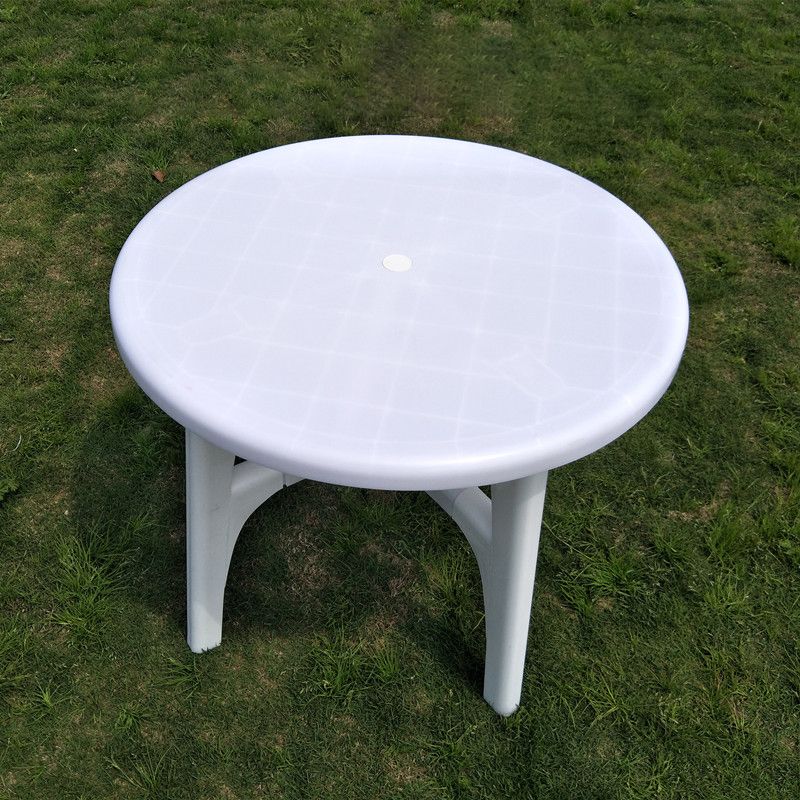 Plastic Outdoor Dining Table Modern White Patio Table with Umbrella Hole
