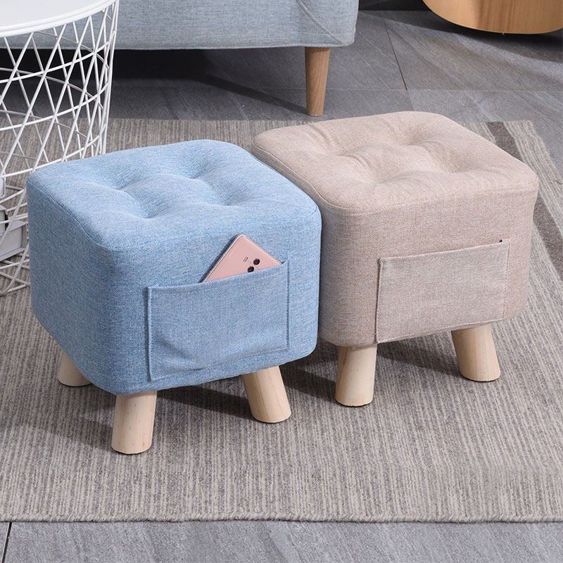 Modern Ottoman Fabric Upholstered Tufted Solid Color Pocket Square Ottoman with Chair Legs