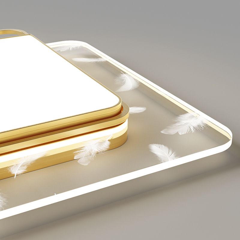 Modern Creative LED Feather Ceiling Light Wrought Iron Geometric Flush Mount with Acrylic Shade