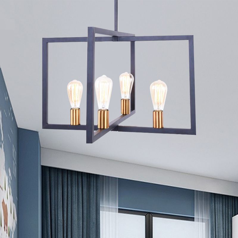 Pendentif rectangulaire industriel Éclairage 4 lumières Lumière suspendue métallique en noir pour la cuisine