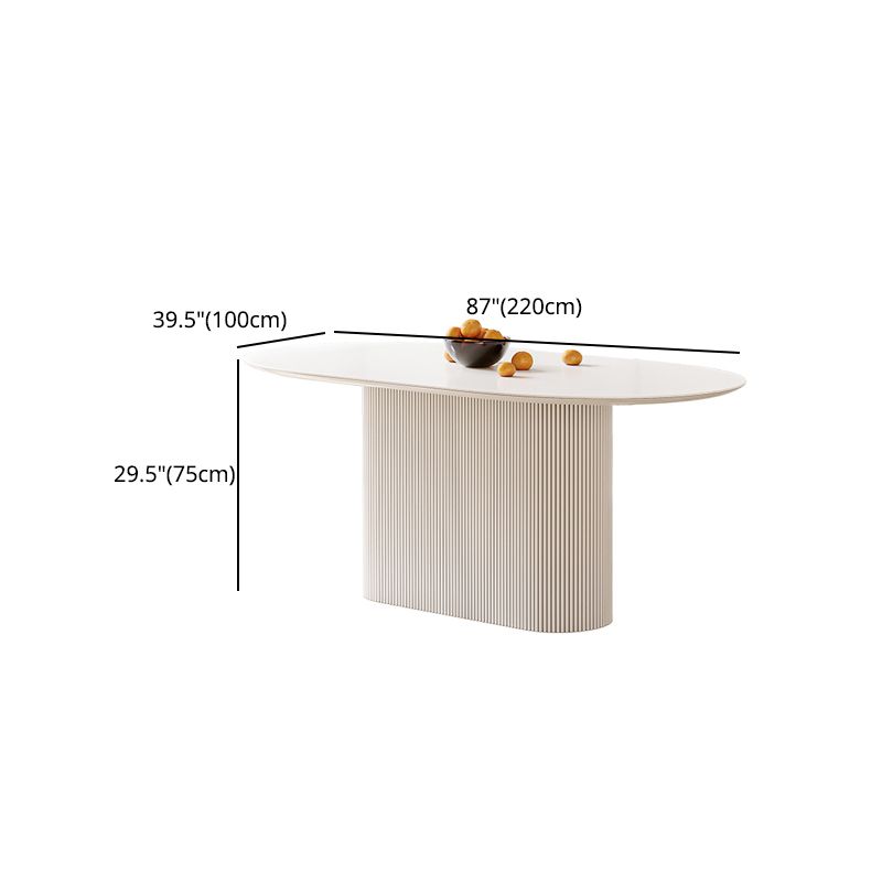 Oval Dining Table Modern Stone Top Dining Table in White with Pedestal Base