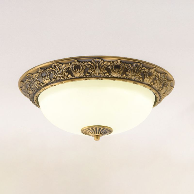 Brass Bowl Forma Flushmount Lampada Tradizionale Bianco Frosted Glass 12 "/16" /19.5 " Wide LED Bedroom Flush Light