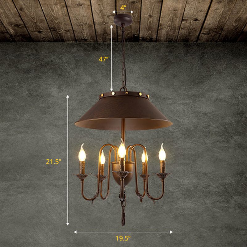 Tapered Dining Room Ceiling Chandelier Classic Metal 5 Lights Rust Hanging Light Fixture