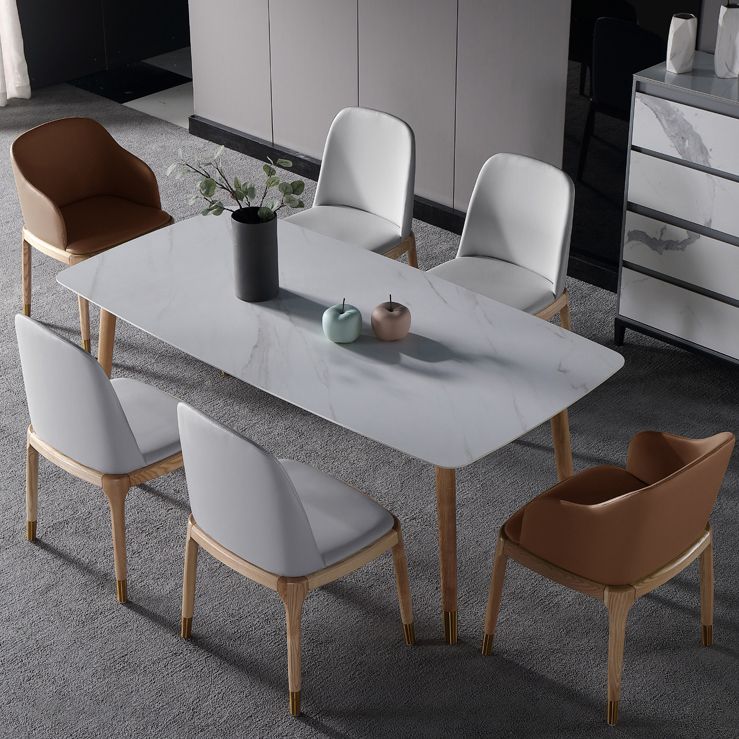 Sintered Stone White Tone Dining Table Luxury 4 Legs Table for Dining Room