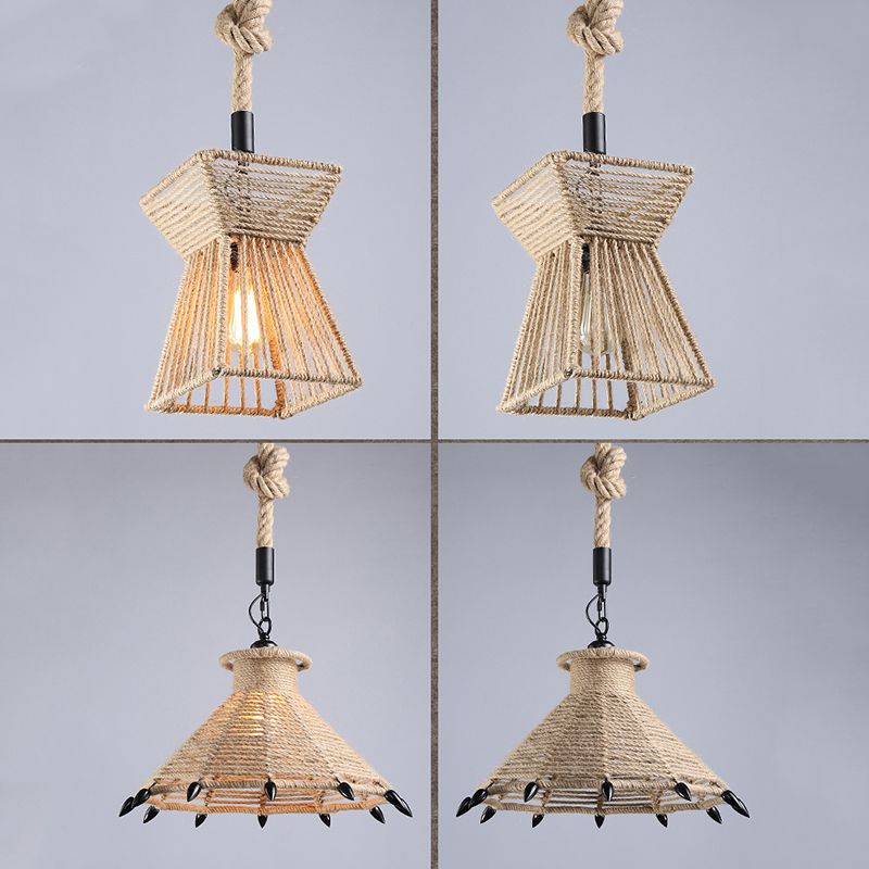Beige schaduw hanglamp verlichting armatuur magazijnstijl touw 1-licht restaurantophanging licht