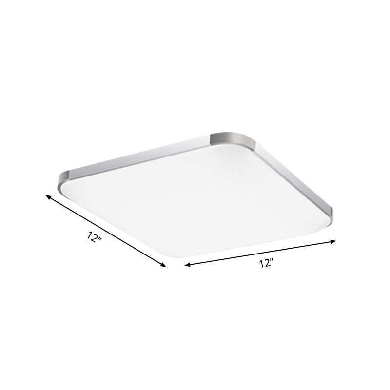 Flat Panel Flush Ceiling Light with Acrylic Diffuser Simple Style White/Silver LED Ceiling Fixture for Living Room in White, 21"/25.5"/36.5" W
