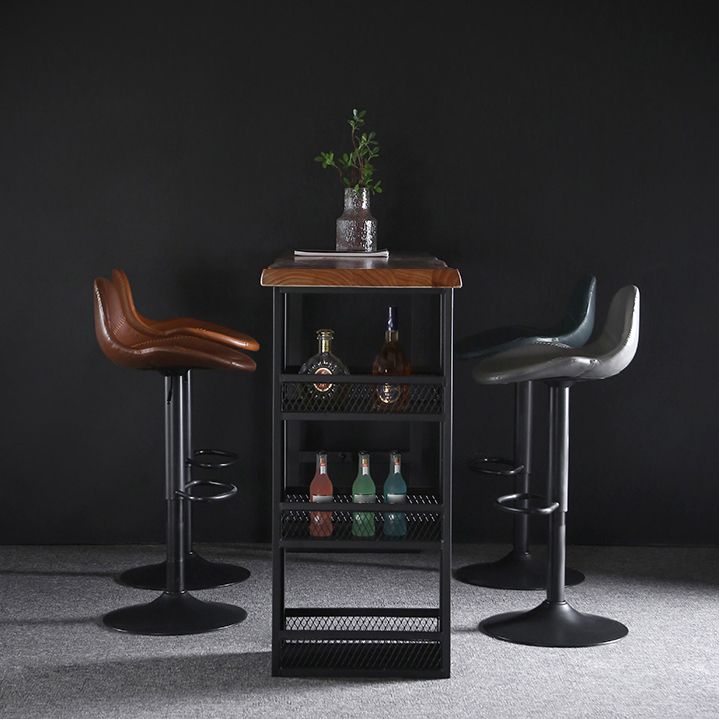 Industrial Style Swivel Leather Barstools Adjustable Low Back Stools