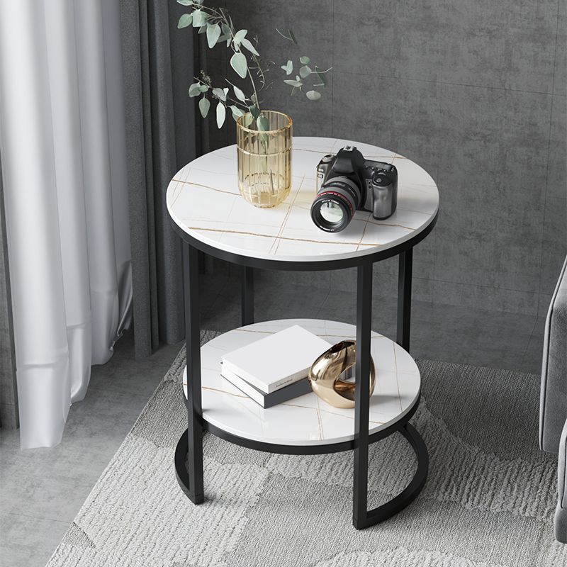 Metal Frame Side End Table Round Stone Top Side Table with Shelf