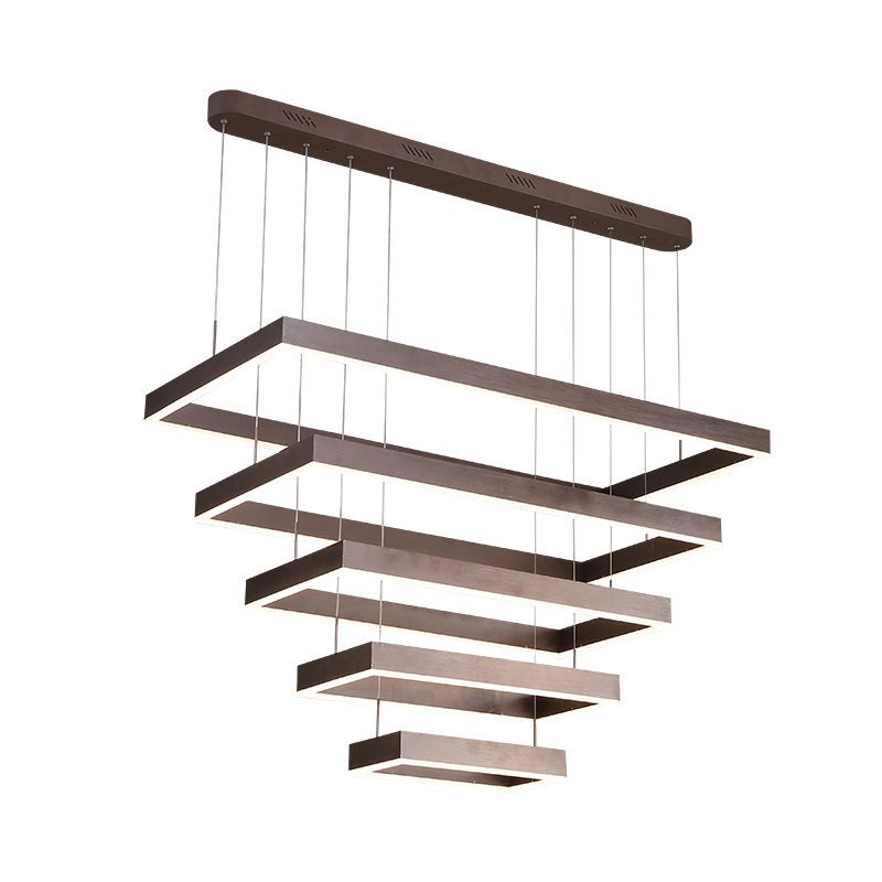 Rechteckig geschichtetes Wohnzimmer Kronleuchter Licht Acryl minimalistische LED -Pendelleuchte im Kaffee