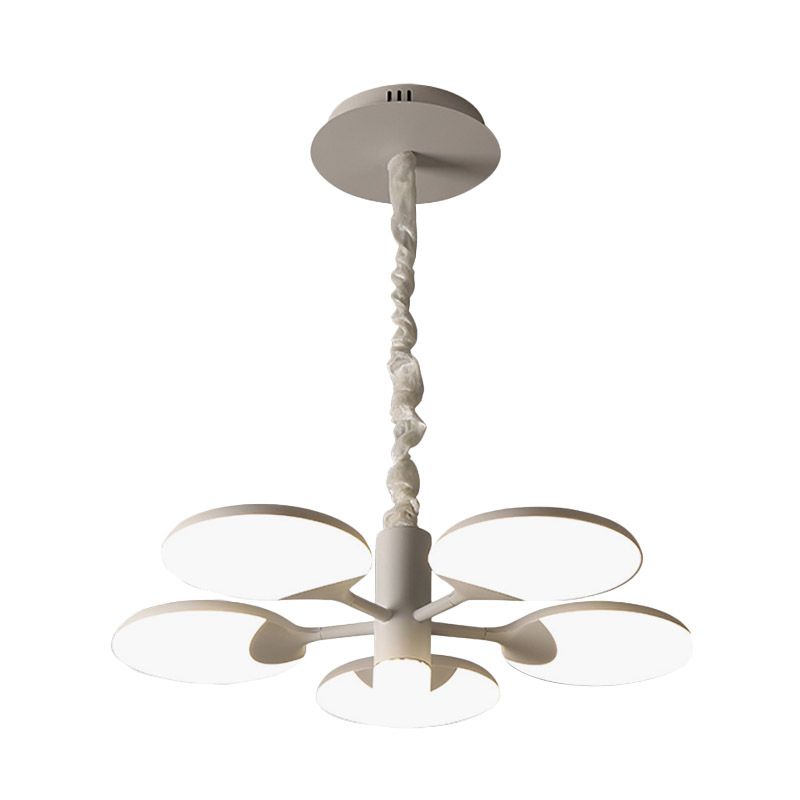 Modernism Circle Hanging Chandelier Acrylic 5 Lights Dining Room LED Pendant in White with Radial Design