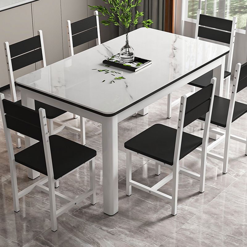 Modern Glass Desktop Rectangle Dining Table Metal Legs for Dining Room