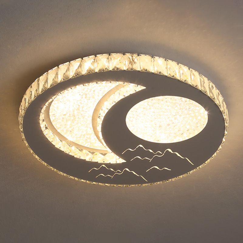 Chambre ronde Flush Ceiling Light Crystal LED Contemporary DEL Flush Mount Lighting Fixture in Stainless-Steel