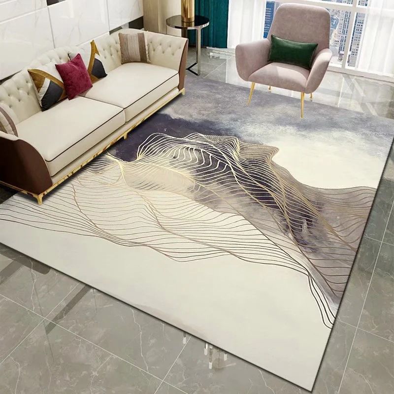 Light Gray Modern Rug Polyester Abstract Print Rug Non-Slip Backing Rug for Home Decor