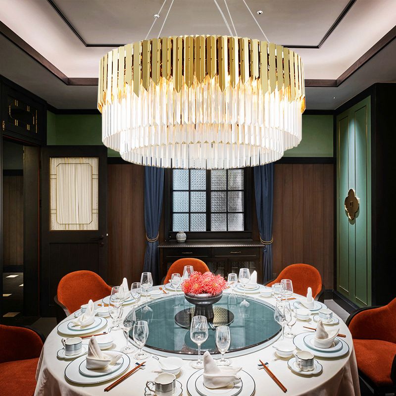 Lampadino a pendente dorato contemporaneo da 8/12 luci a 12 luci con tonalità di cristallo tierd a livello