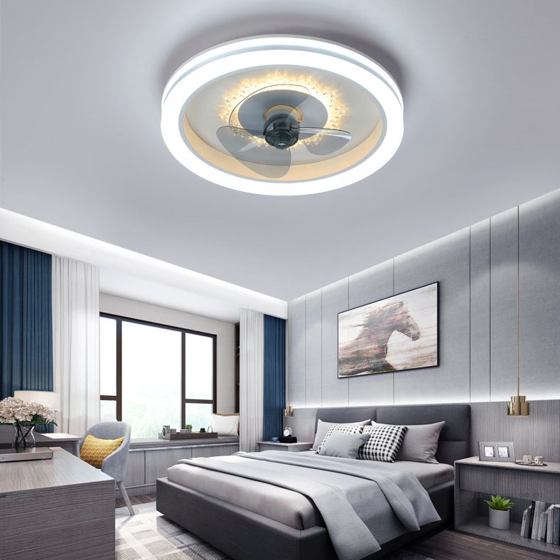Einfachheit runde LED -Deckenventilator Acryl Schlafzimmer Halbflush -Leuchte mit 3 Klingen
