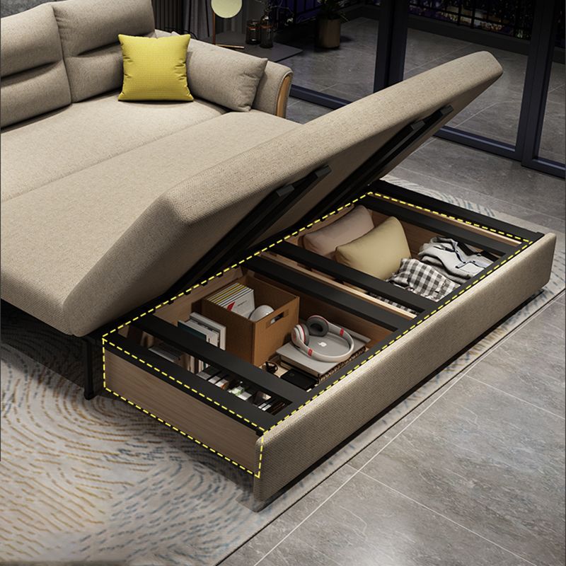 Contemporary Linen Sofa Bed Beige Square Arm Sleeper Sofa, 32.28" Wide