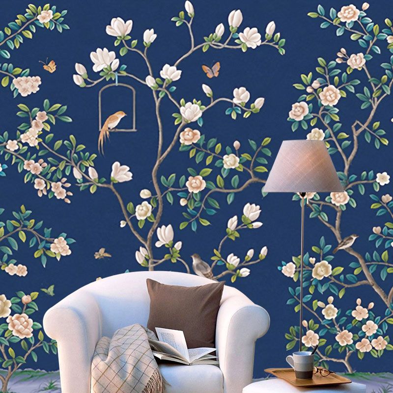 Autocollant Mural de campagne avec grande Illustration, pour la décoration de la maison, avec motif de fleurs de jardin, couleur naturelle